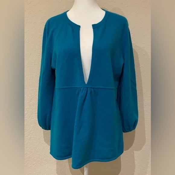 Prive Cashmere Women’s Teal Deep V-Neck Long Sleeve Sweater Top Size L - Picture 1 of 8